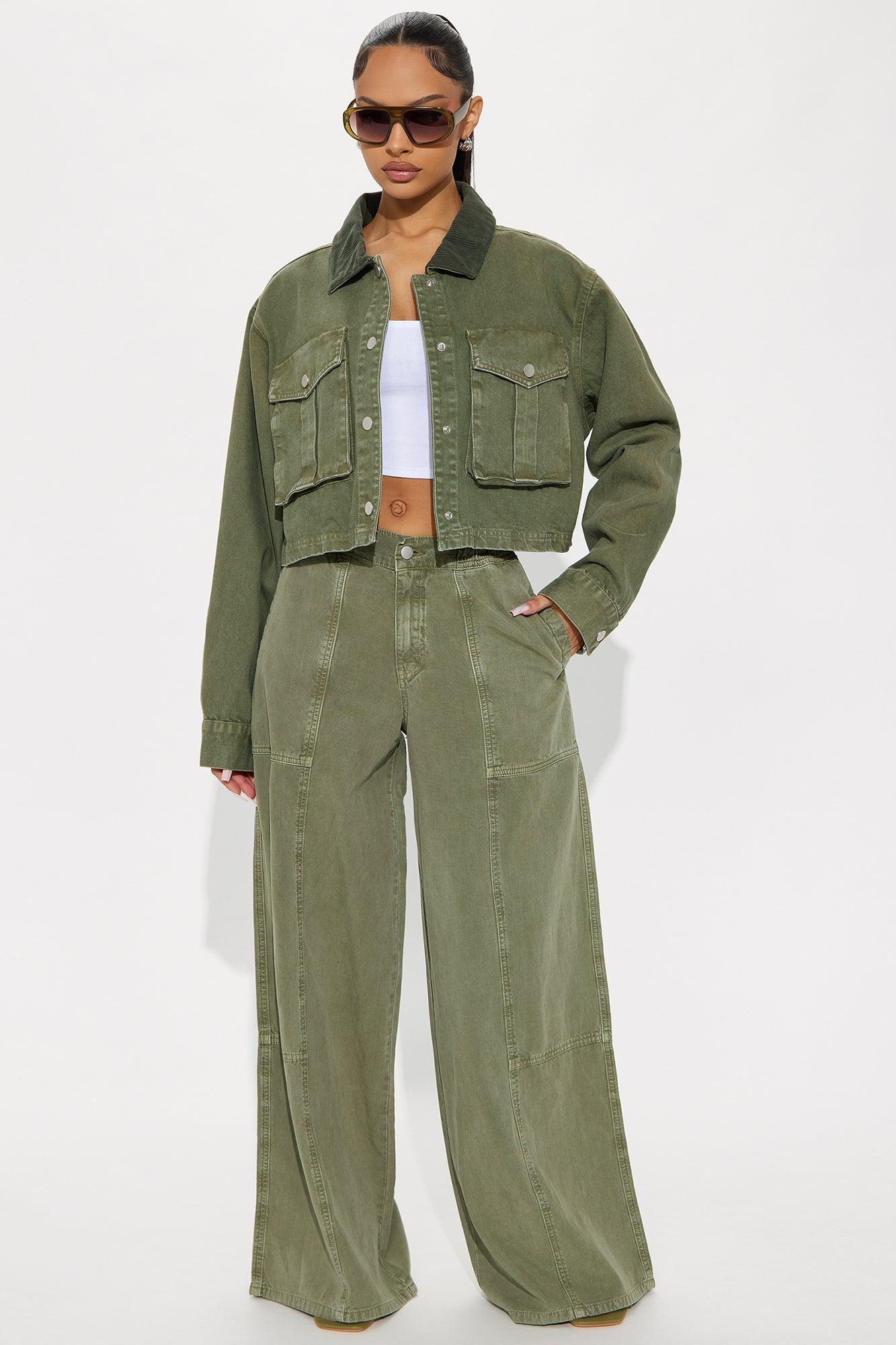 Cleo Cargo Trucker Jacket - Olive Female Product Image