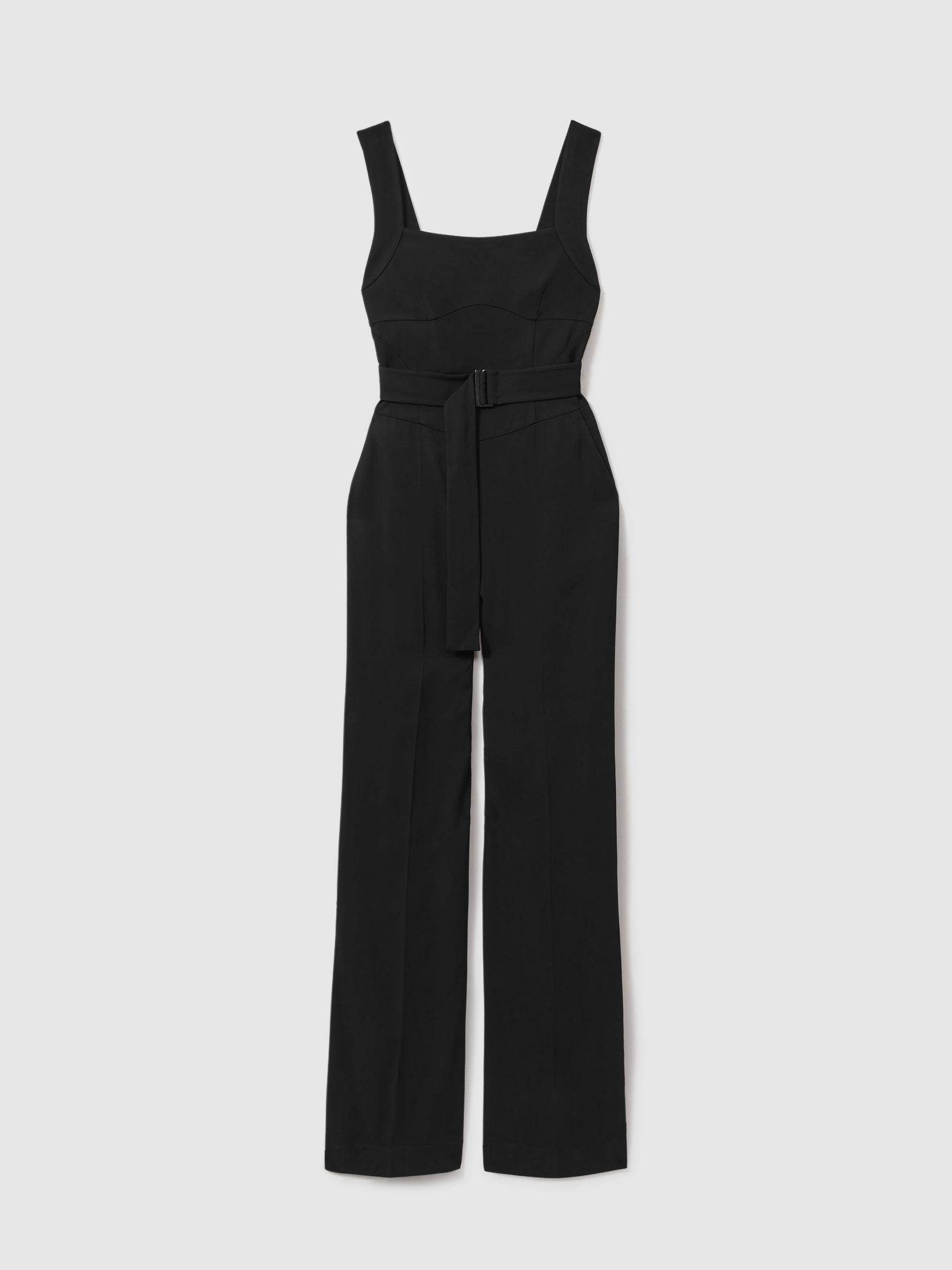 Cross Back Belted Jumpsuit in Black Product Image