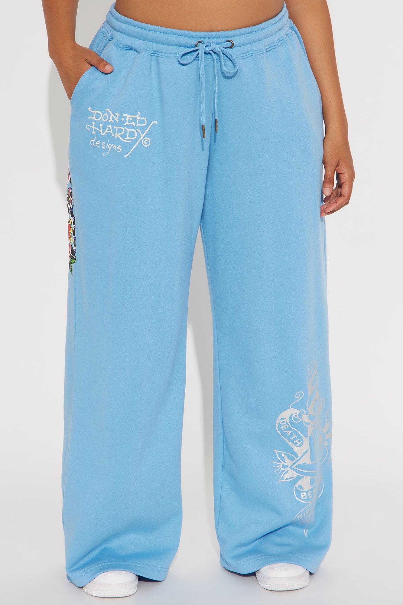 Ed Hardy Skull Haven Wide Leg Pant - Light Blue Female Product Image