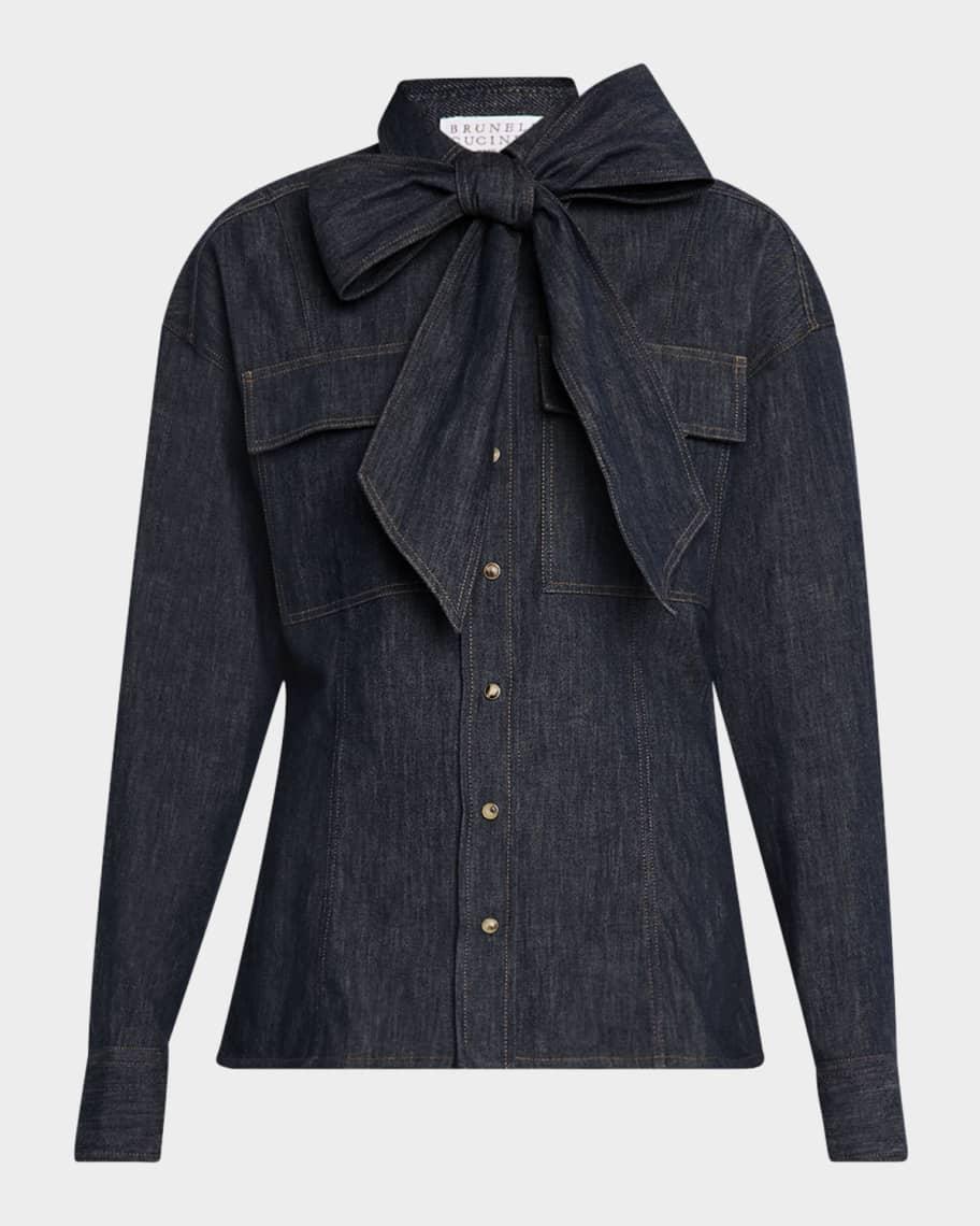 Lightweight Denim Shirt With Removable Bow Product Image