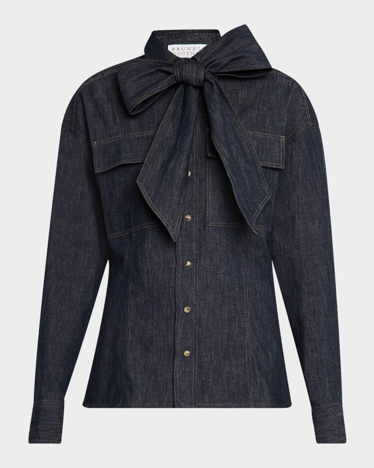 Lightweight Denim Shirt With Removable Bow Product Image