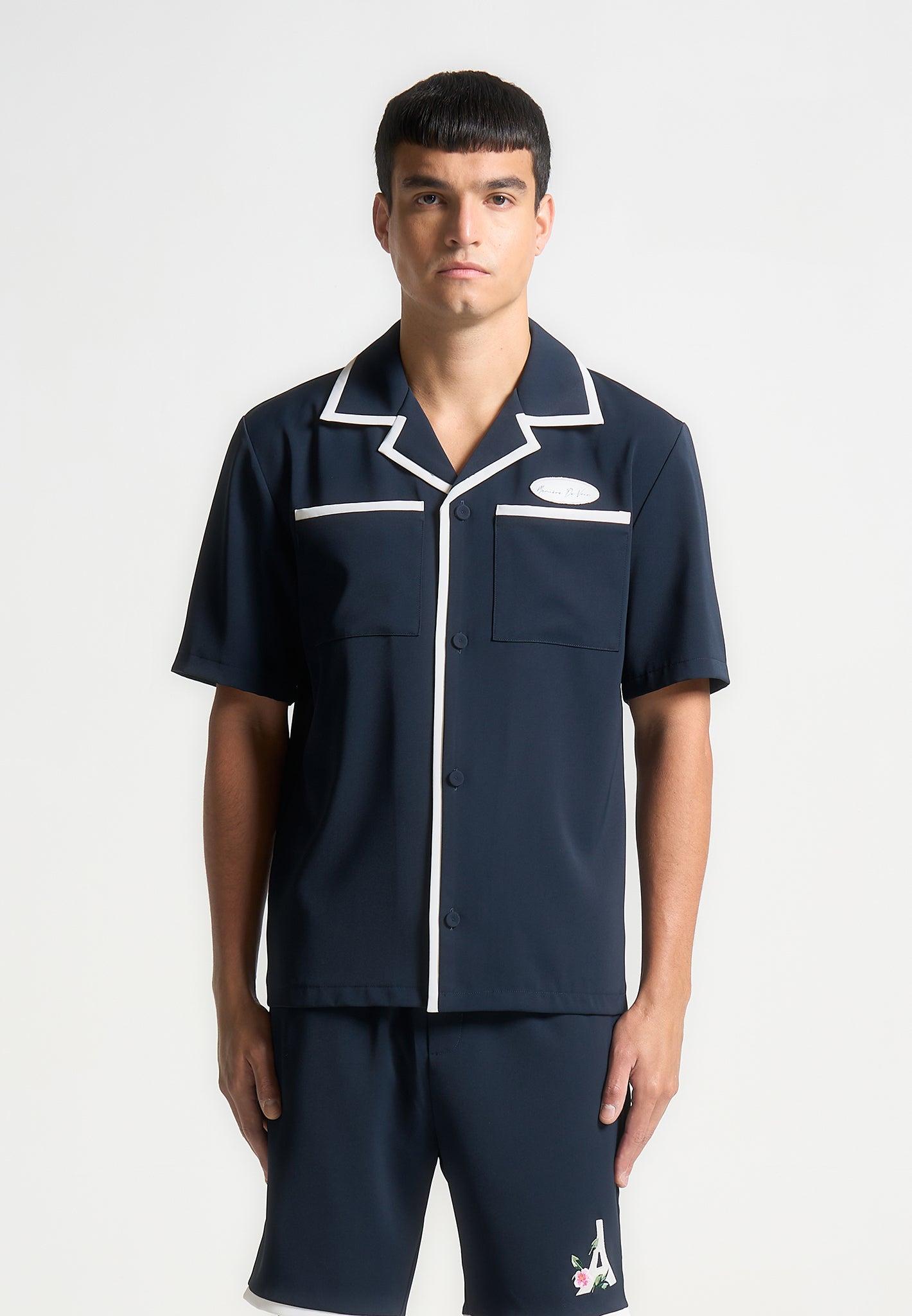 Owen - Velvet Eiffel Bowling Shirt - Navy/White Male Product Image