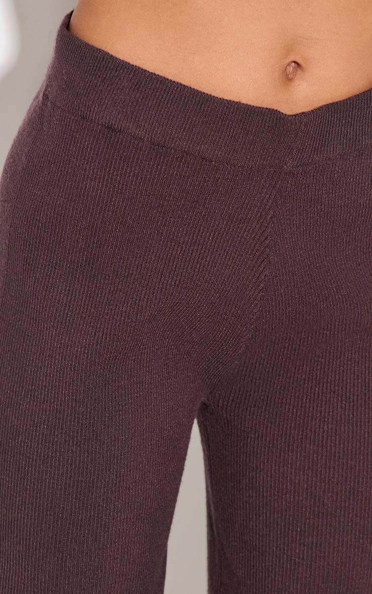 Chocolate Light Rib Knit Wide Leg Pants Product Image