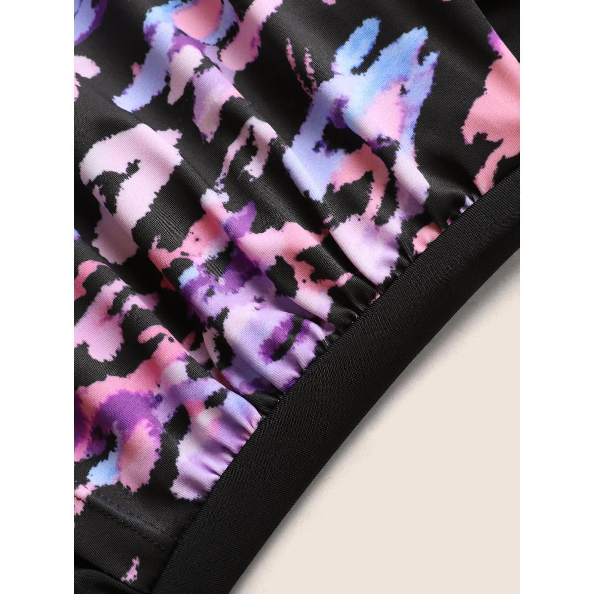 Plus Size Leopard Print Patchwork Gathered One Piece Swimsuit Women's Swimwear Black Beach Overlapping Curve Bathing Suits High stretch One Pieces BloomChic 14-16/1X Product Image