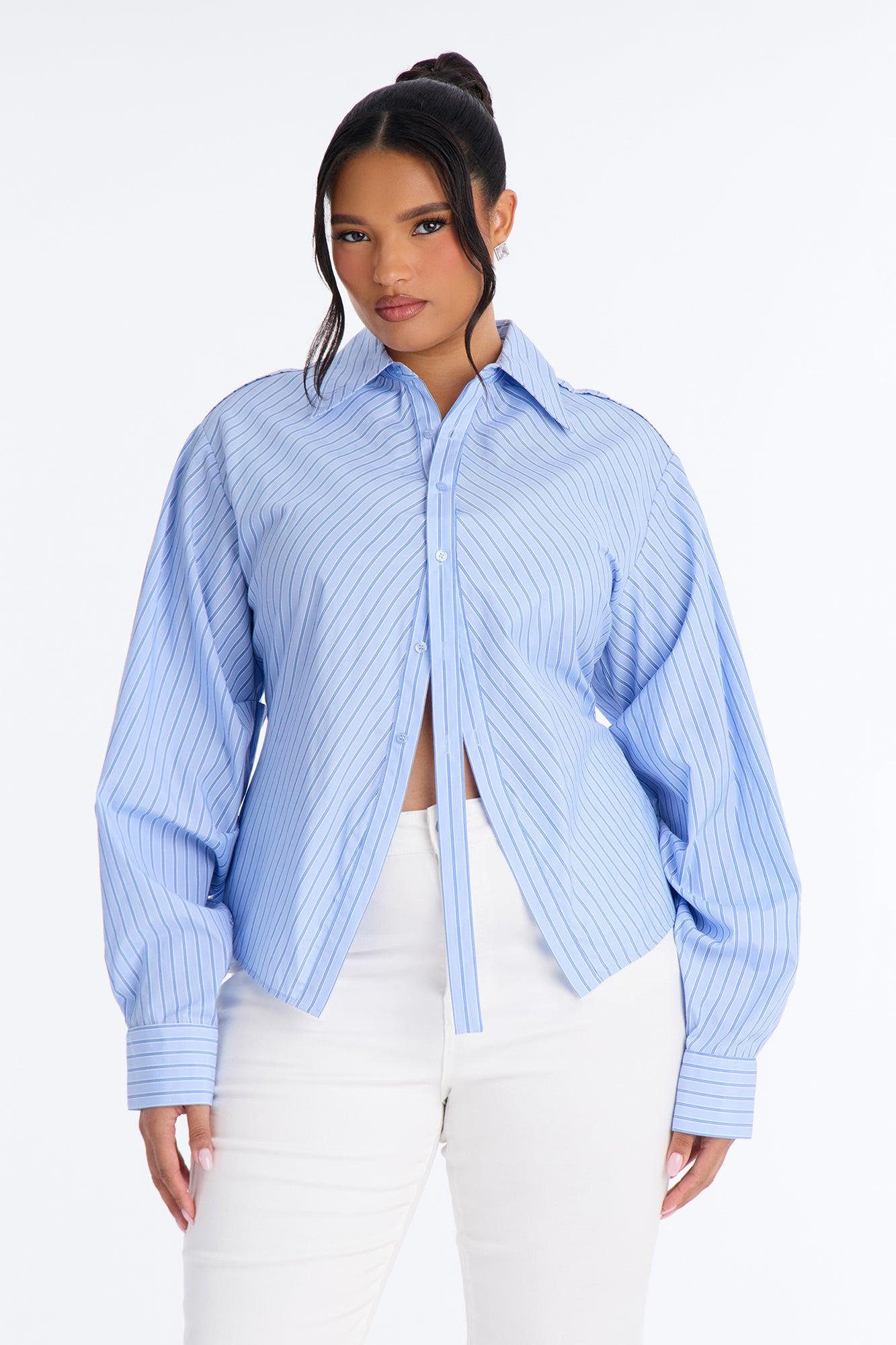 Doing The Most Striped Poplin Shirt - Blue/combo Female Product Image