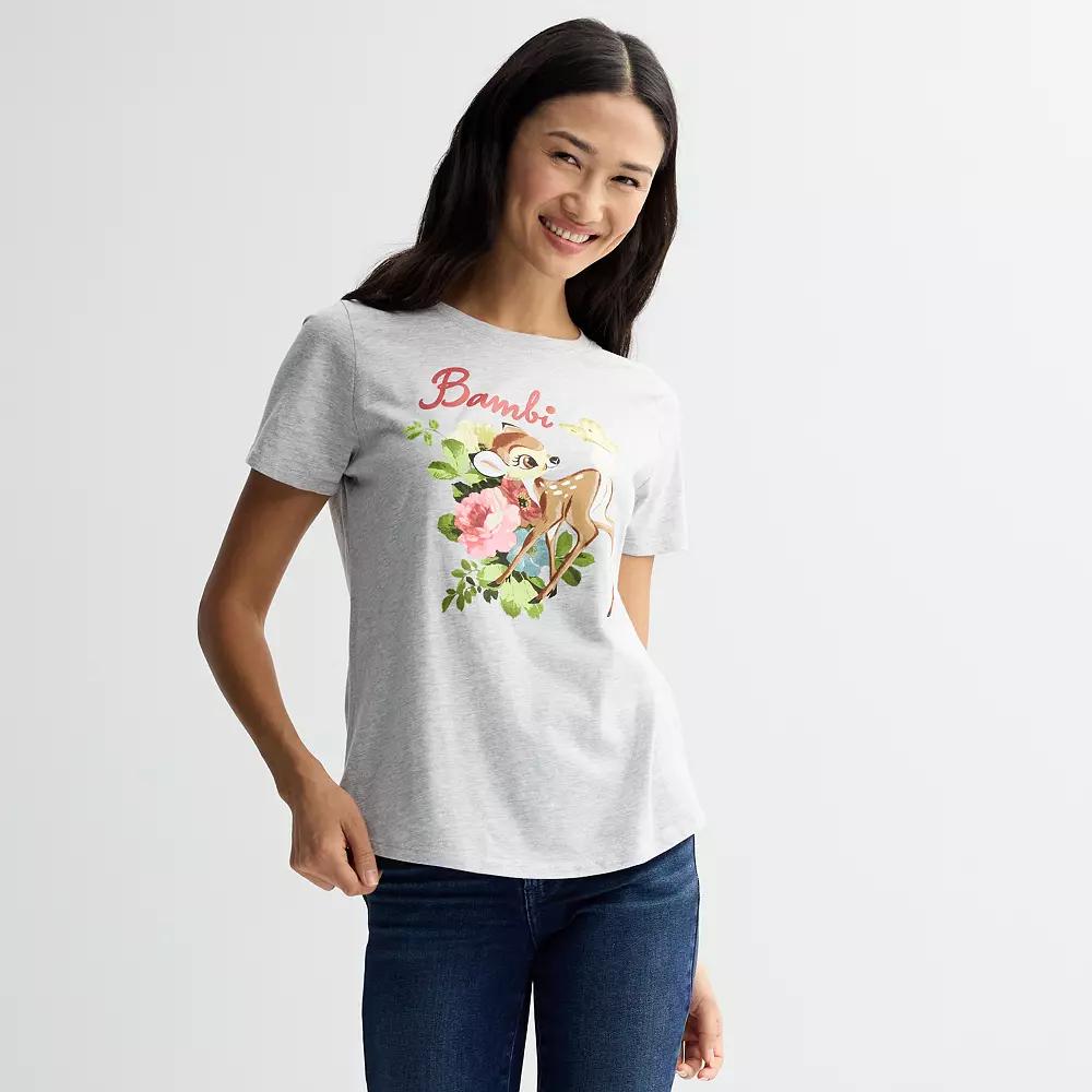 Disney's Bambi Butterfly Floral Scene Women's Graphic Tee, Size: XL, Grey Product Image