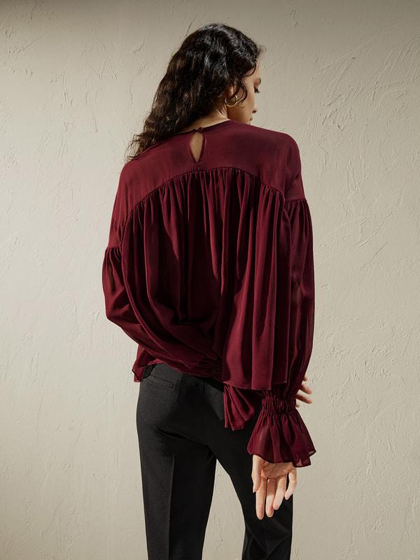 Sheer-shoulder Ruffle Shirt Product Image