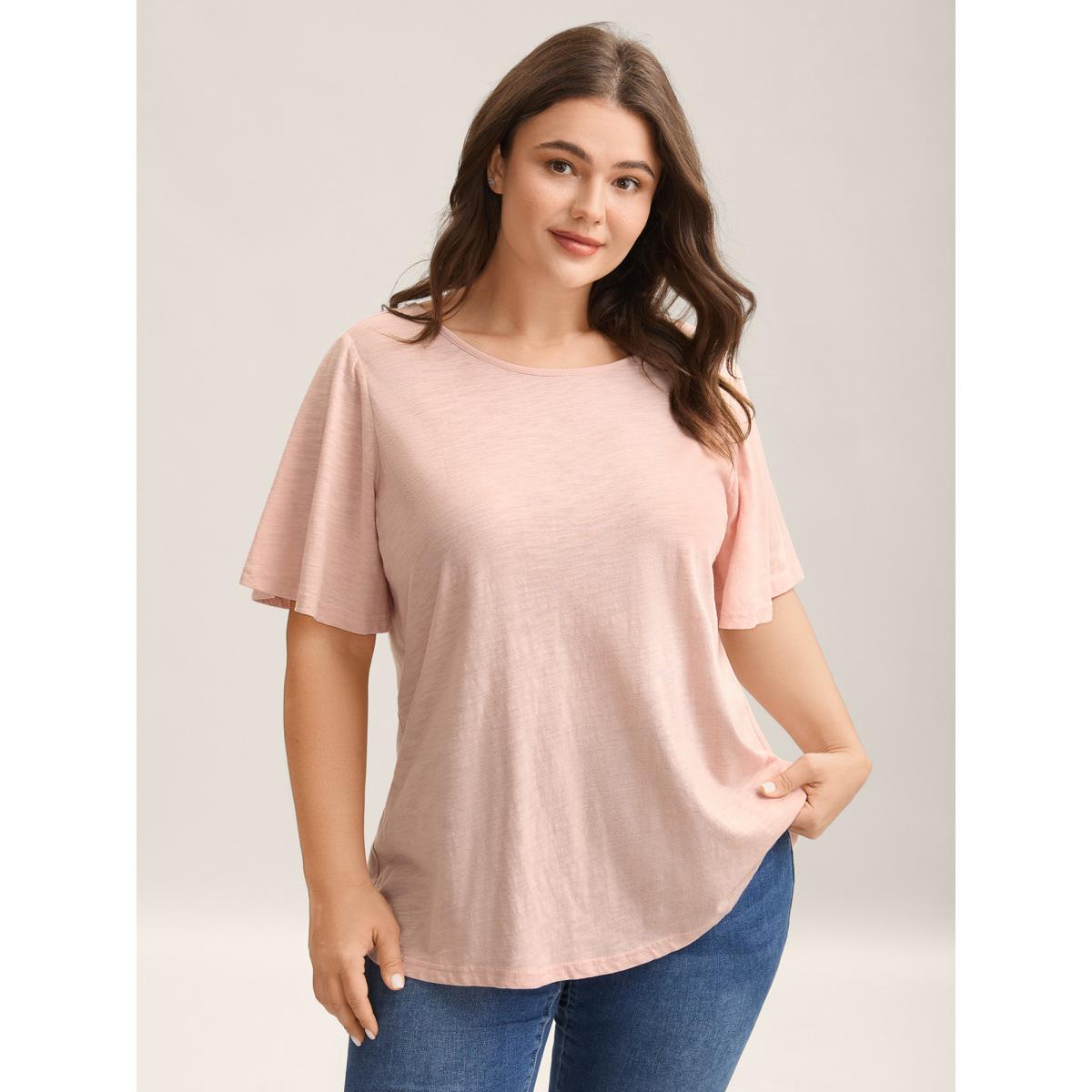 Plus Size Pure Cotton Stretchy Bow Back T-Shirt Dirtypink Women Leisure Tie knot Round Neck Casual T-shirts BloomChic 30/6X Product Image