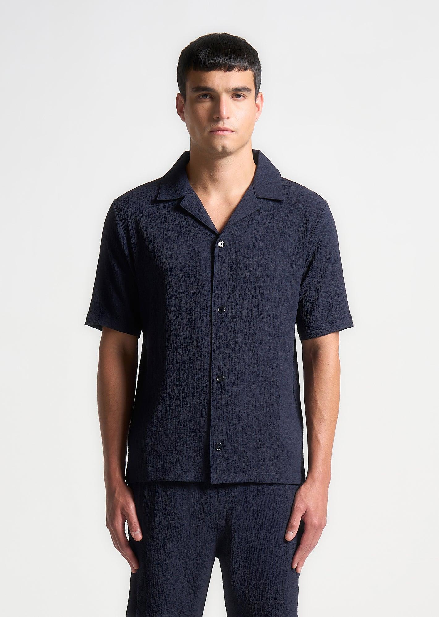 Seersucker Revere Shirt - Navy Male Product Image