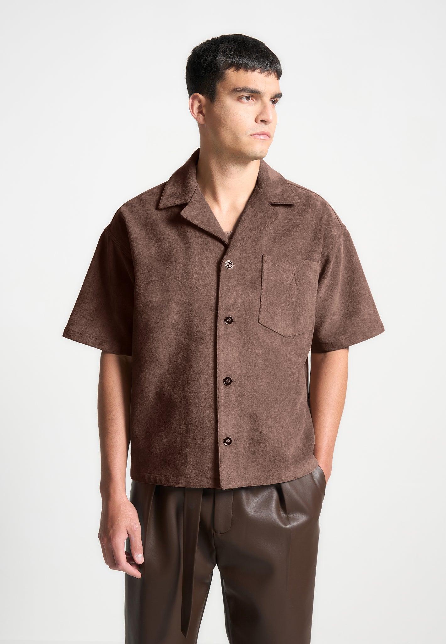 Luc - Boxy Suede Shirt - Brown Male Product Image
