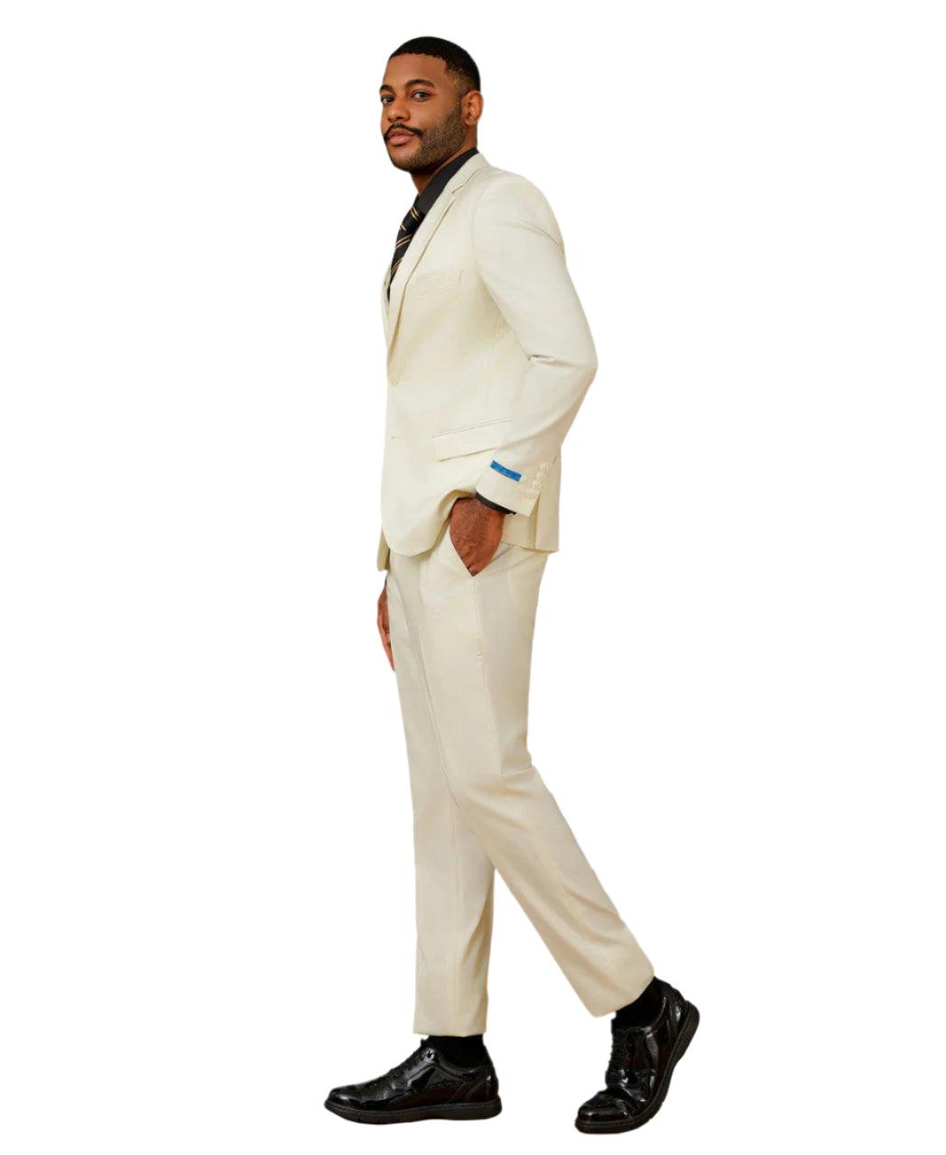 Men's Slim Fit Solid Ivory 3 Piece Suit Male Product Image