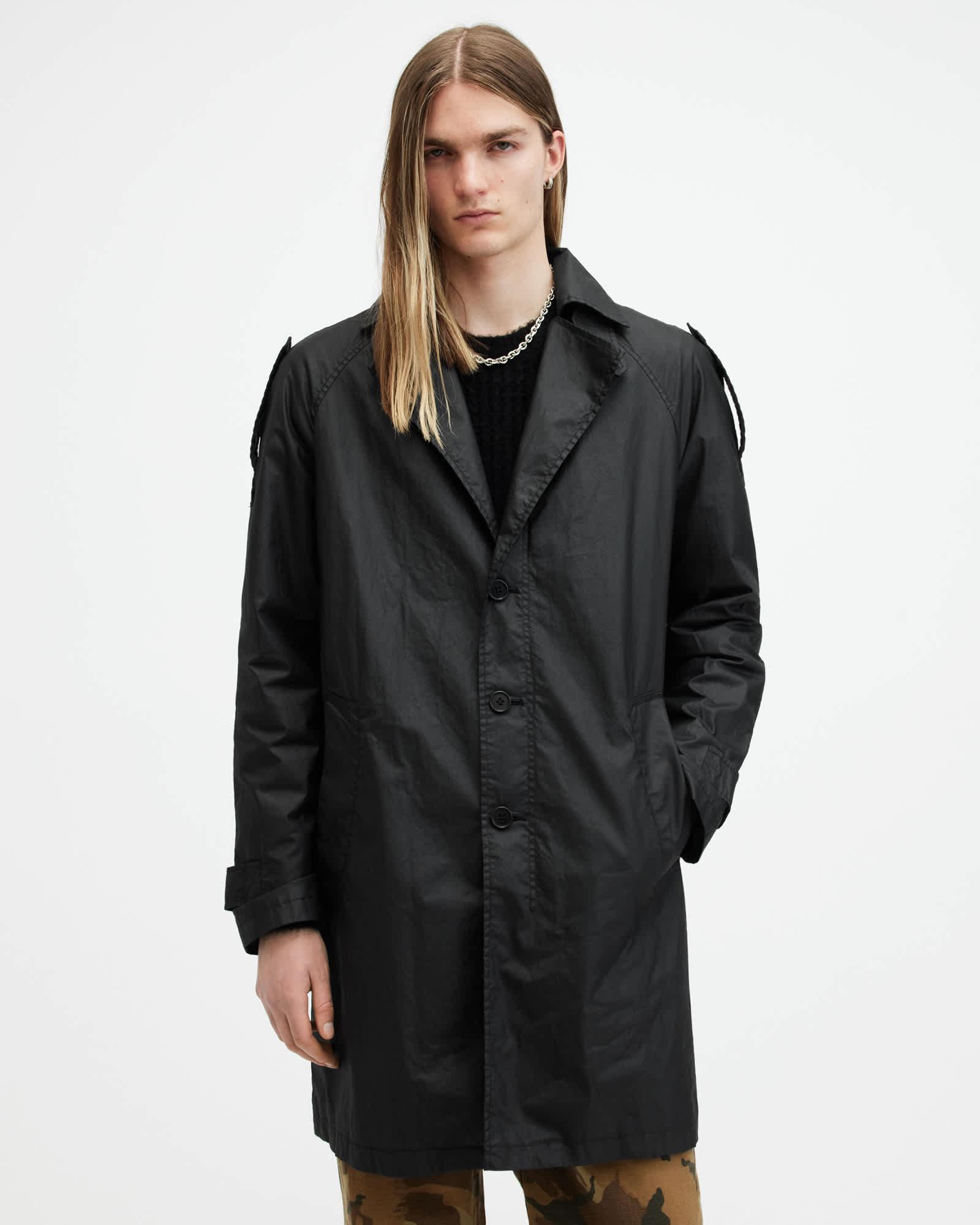 Allman Waxed Water Repellent Mac Black | ALLSAINTS US Product Image
