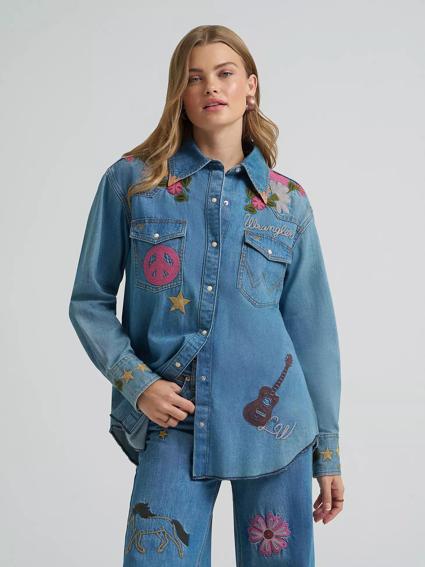 Lainey Wilson x Wrangler Embroidered Denim Shirt | Women's TOPS | Wrangler® Product Image