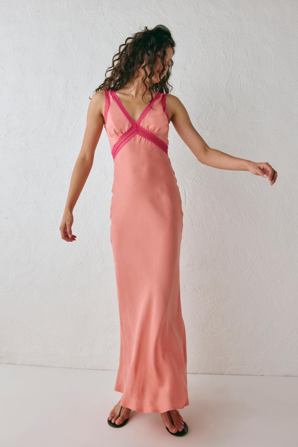 Meet Me On The Dance Floor Bias Cut Maxi Dress Coral Product Image