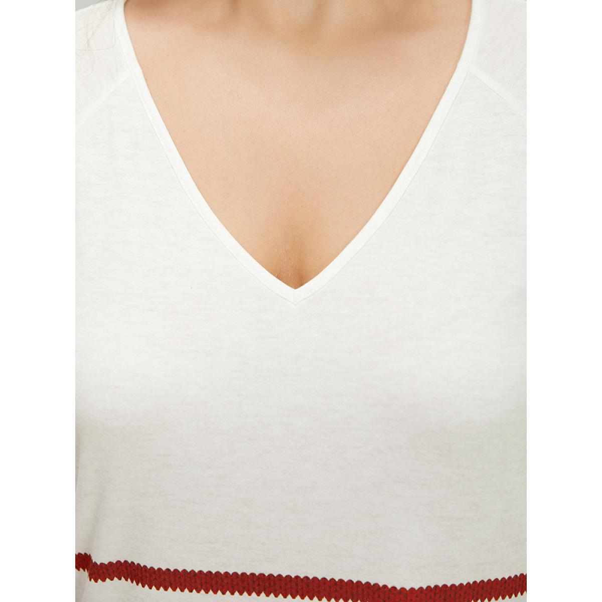 Plus Size Rainbow Striped Pocket Curved Hem Dress White Women Casual Contrast V-neck Short sleeve Curvy Midi Dress BloomChic 18-20/2X Product Image