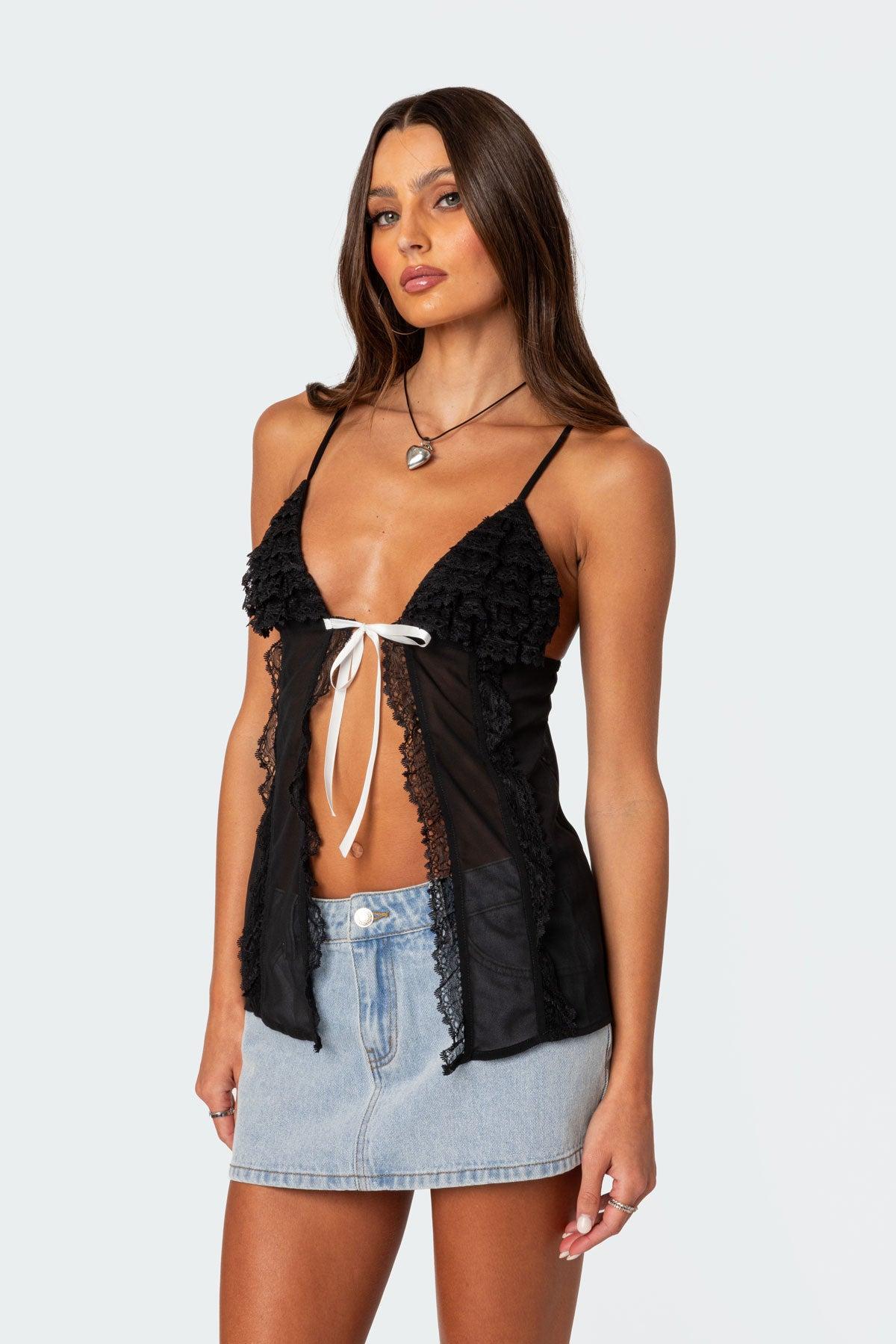 Linette Lacey Sheer Split Front Top Product Image