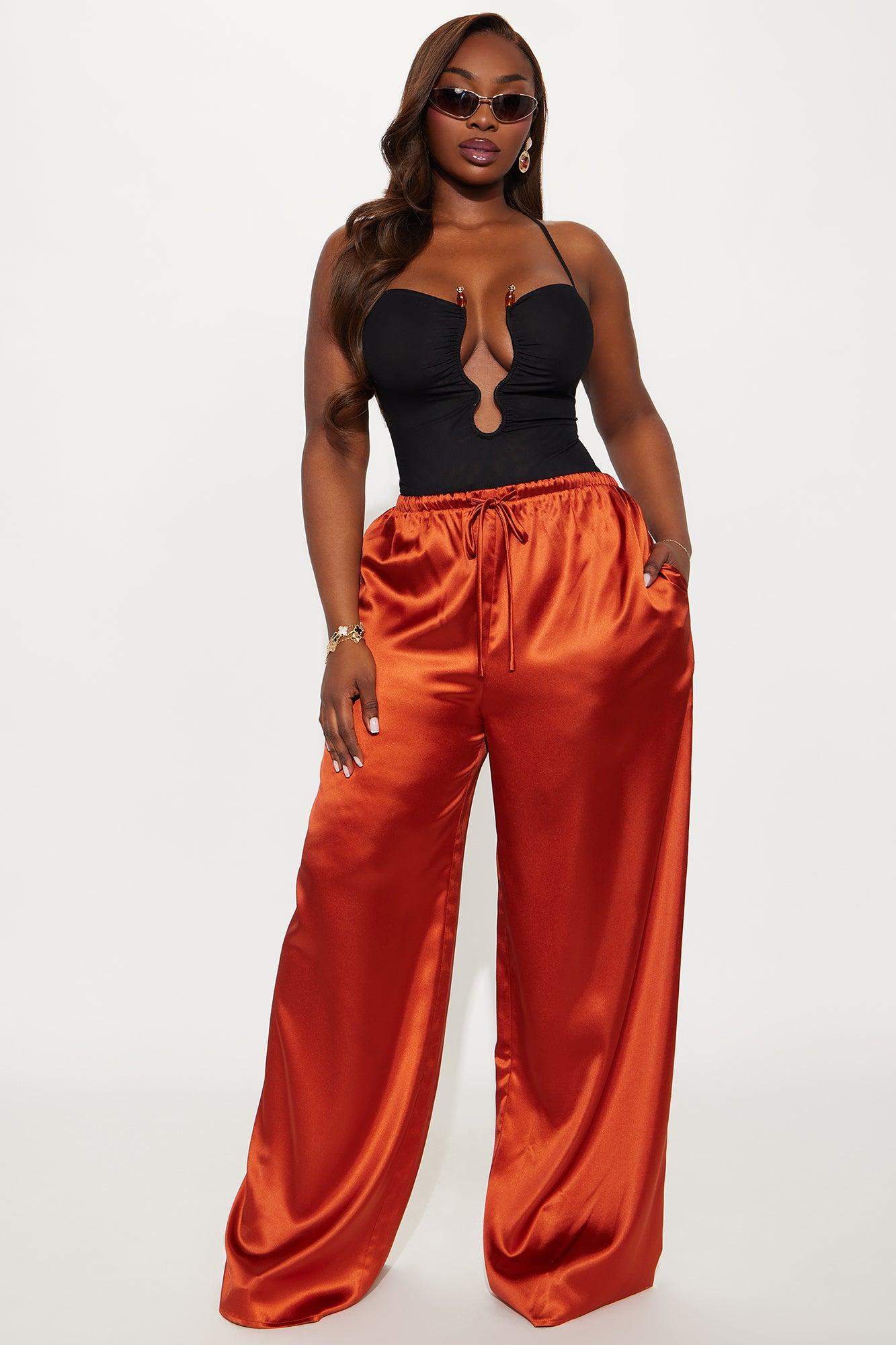 Deymara Wide Leg Satin Pant - Rust Female Product Image