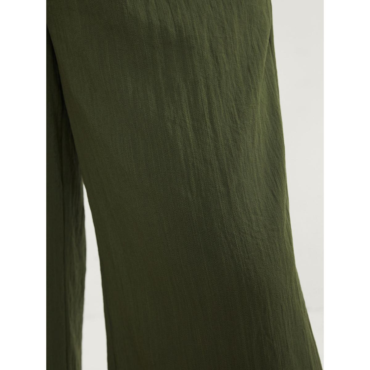 Plus Size Solid Elastic Waist Button Detail Pocket Loose Pants Women ArmyGreen Casual Loose High Rise Office Pants BloomChic 10/M Product Image