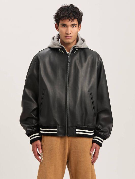 CURVED LOGO LEATHER BOMBER BLACK - OFF W Product Image