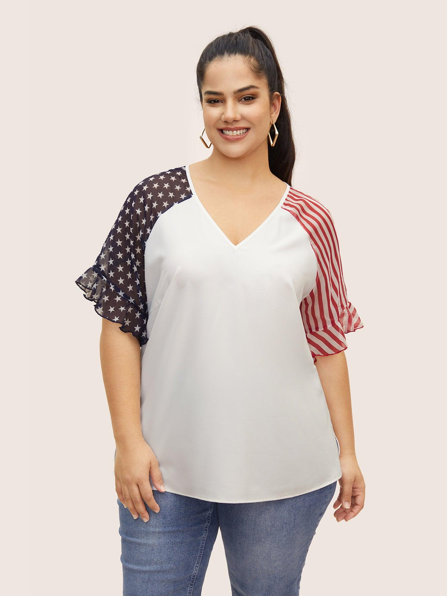 Star & Striped Ruffles Raglan Sleeve Blouse Female Product Image