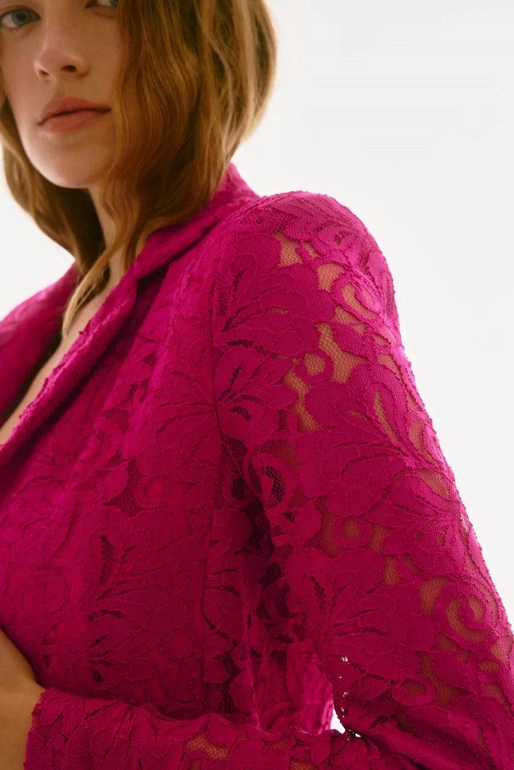 Signature Stretched Lace Fitted Blazer - Geranium Product Image