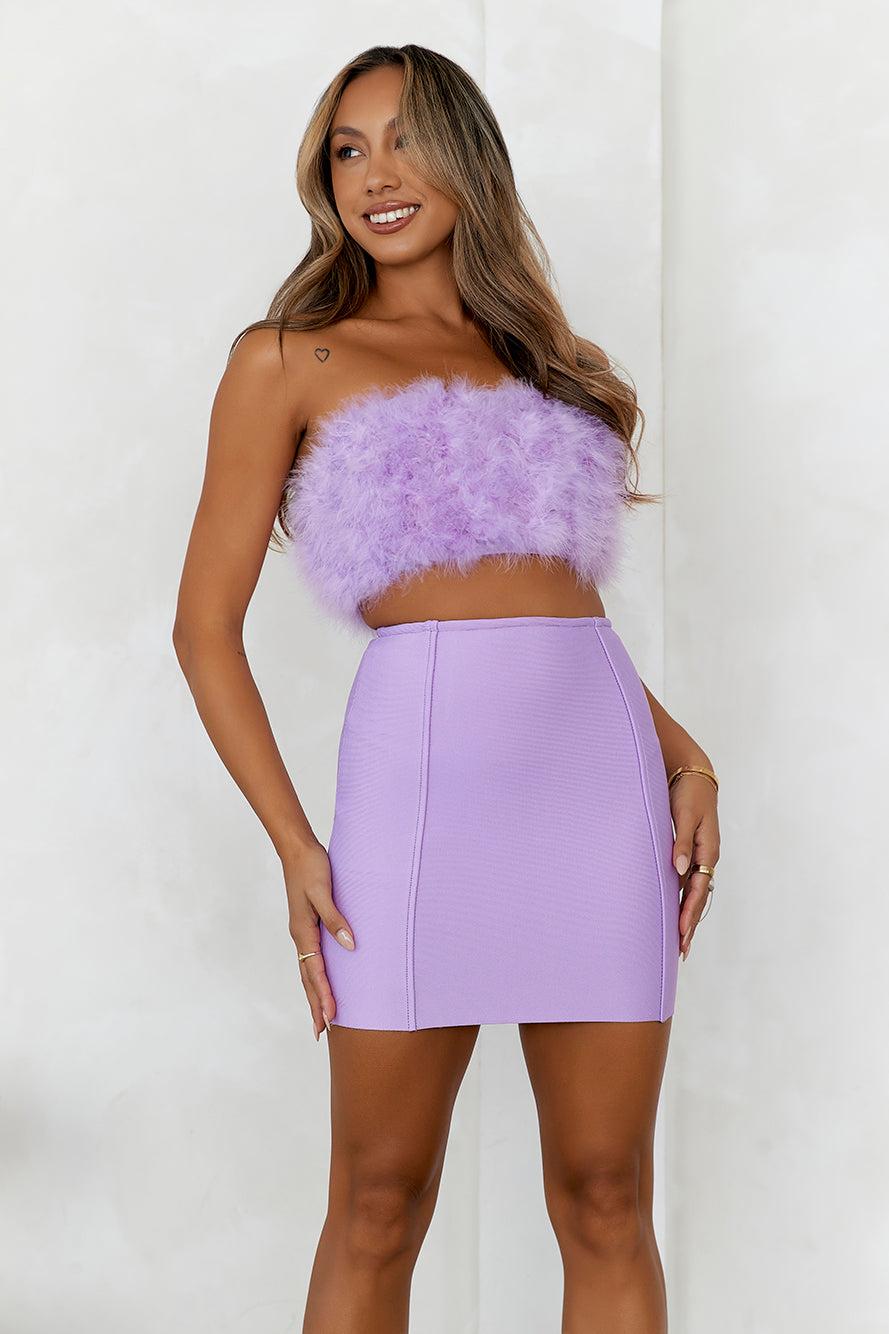 HELLO MOLLY Bring The Extravagance Feather Crop Top Lilac Product Image