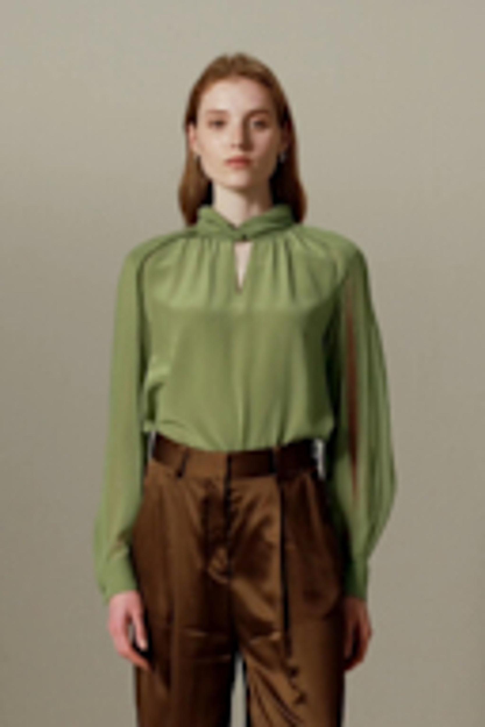 LILYSILK Women's Silk Crepe Side Slit Lantern Sleeve Blouse Top Pistachio XXS Product Image