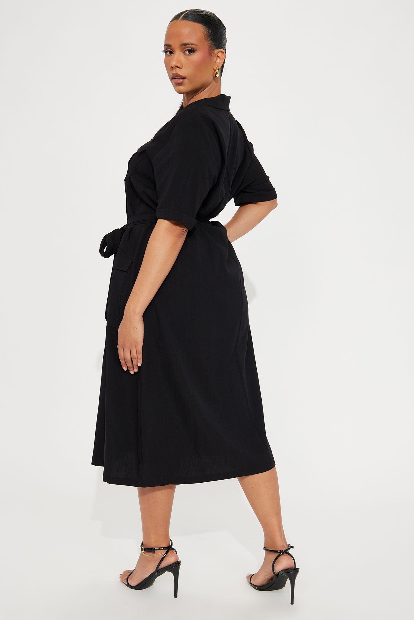 Maya Shirt Midi Dress - Black Product Image