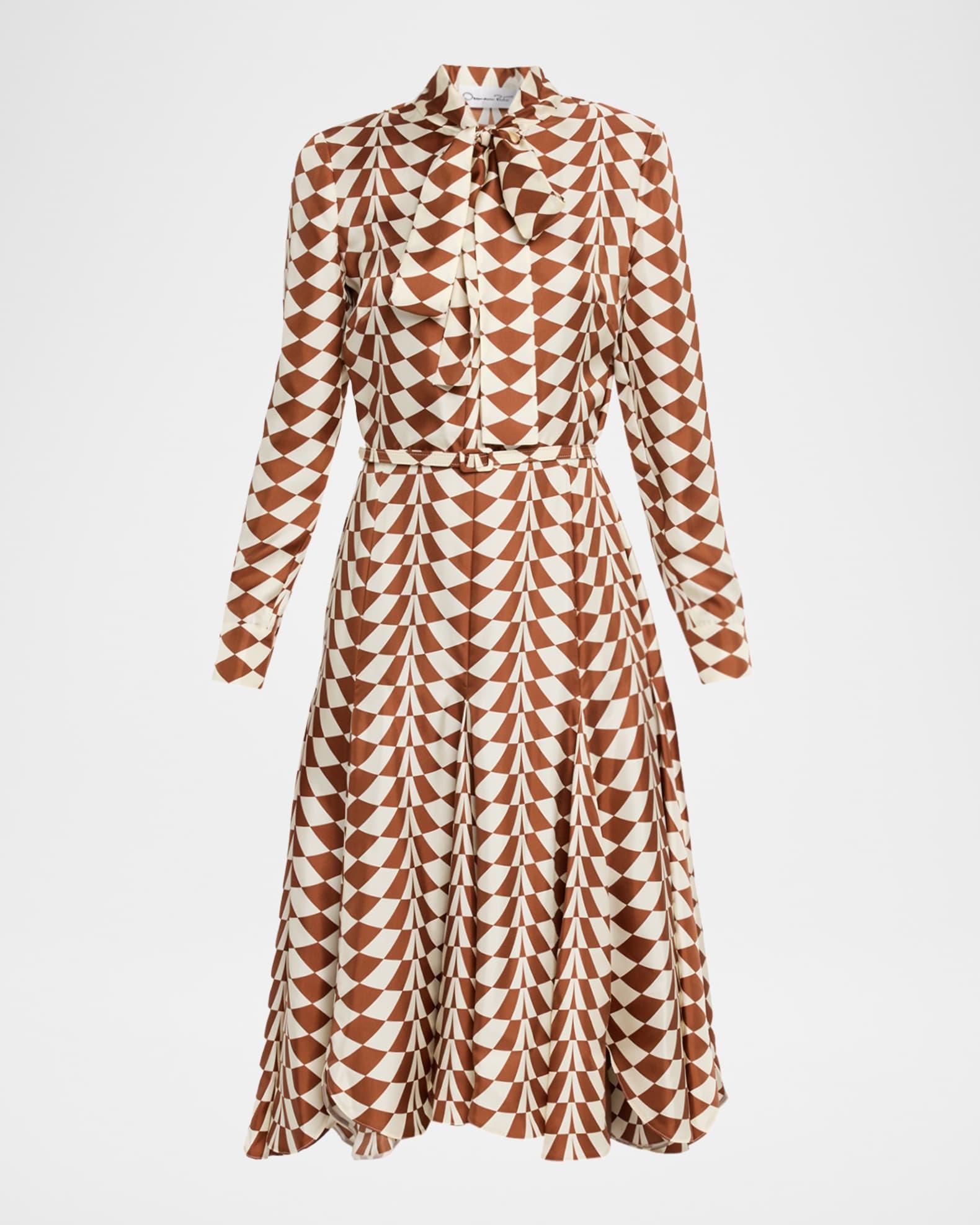 Geo Silk Twill Long-Sleeve Midi Shirtdress Product Image