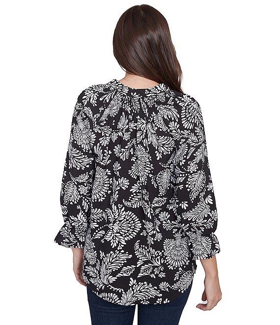 Ruby Rd. Woven Floral Mandarin Collar 3/4 Sleeve Button-Front Top Product Image