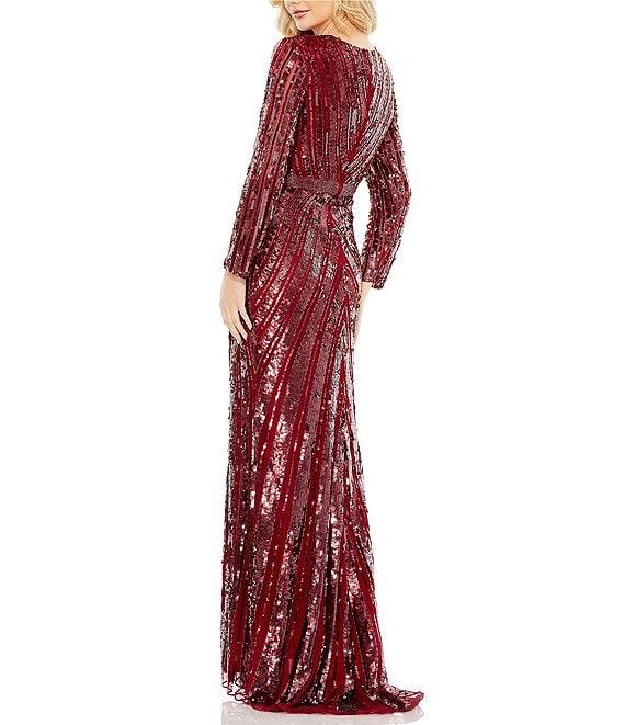Mac Duggal Sequin Surplice V-Neck Long Sleeve Gown Product Image