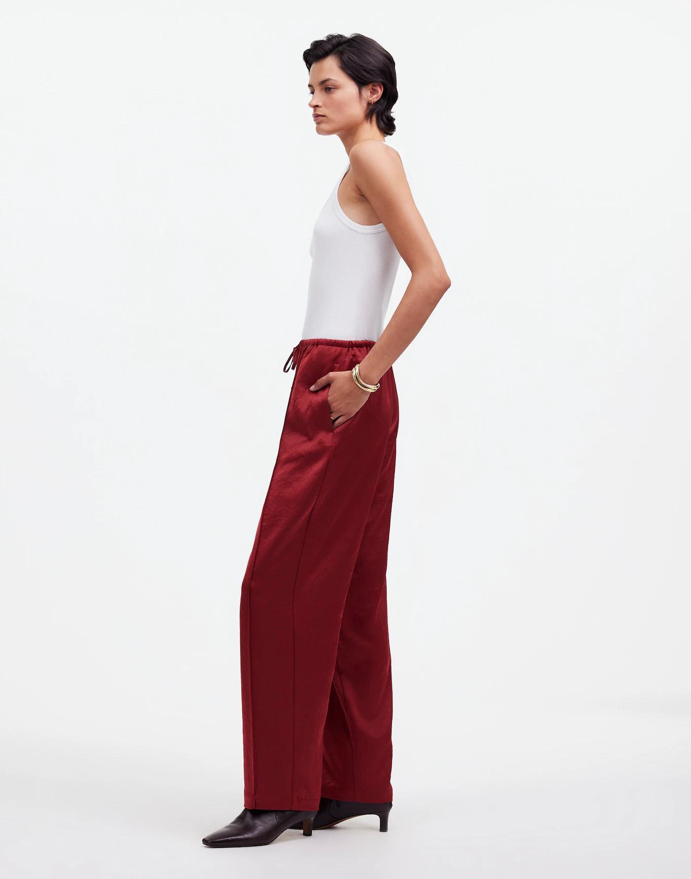 Pintucked Slim Pull-On Pants in Satin Product Image