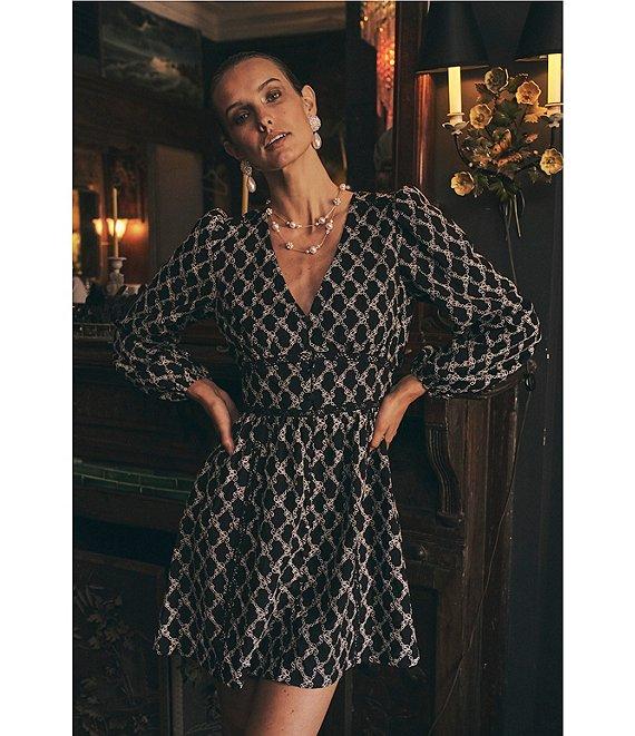 Layered With Love Embroidered Jacquard V-Neck Long Sleeve Lace Detail Fit & Flare Dress Product Image