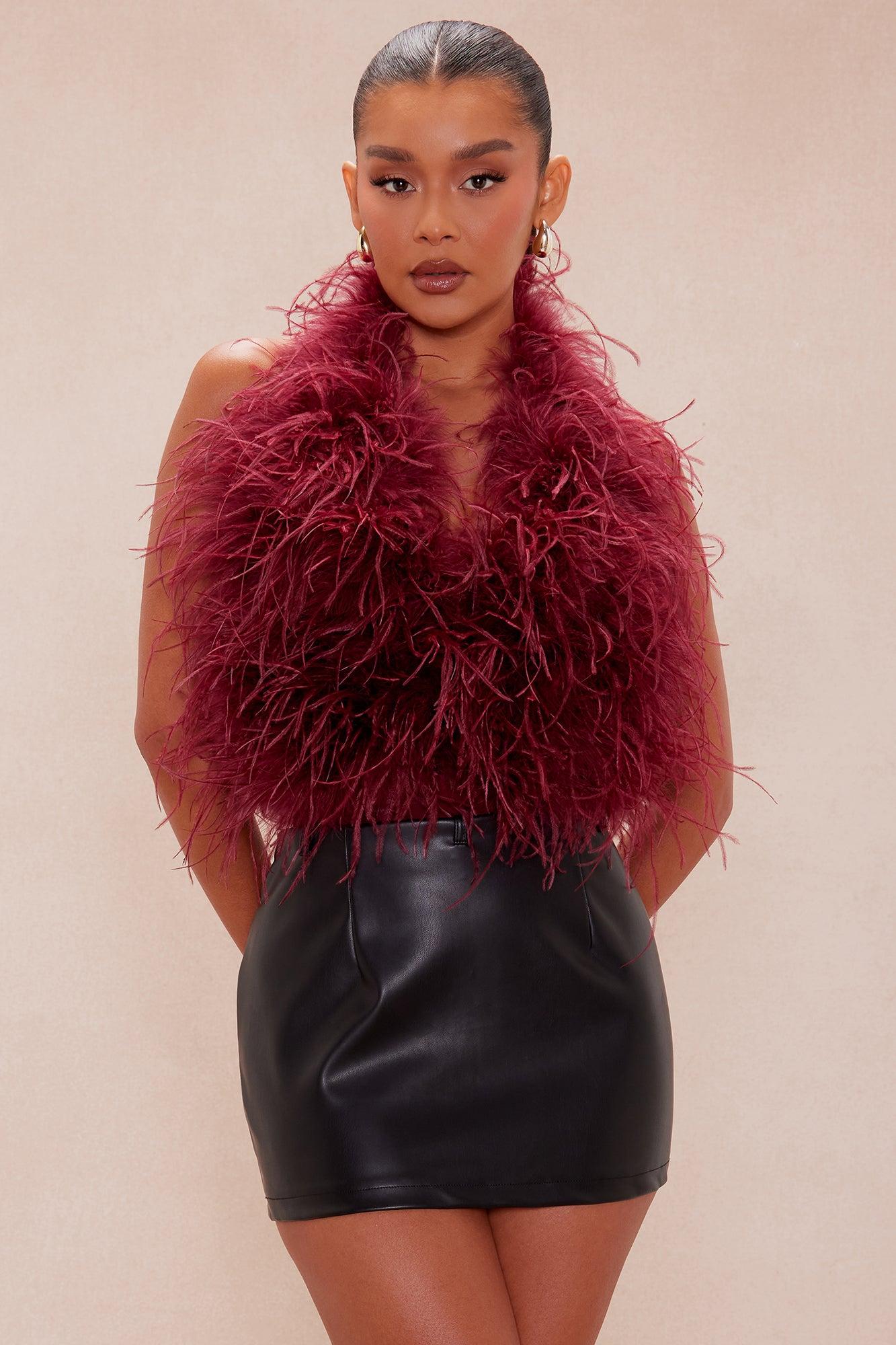 Fera Feather Bodysuit - Burgundy Female Product Image