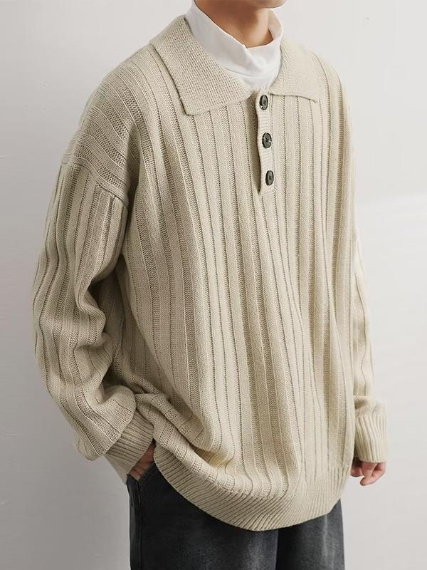Men's Solid Ribbed Polo Neck Sweater Product Image