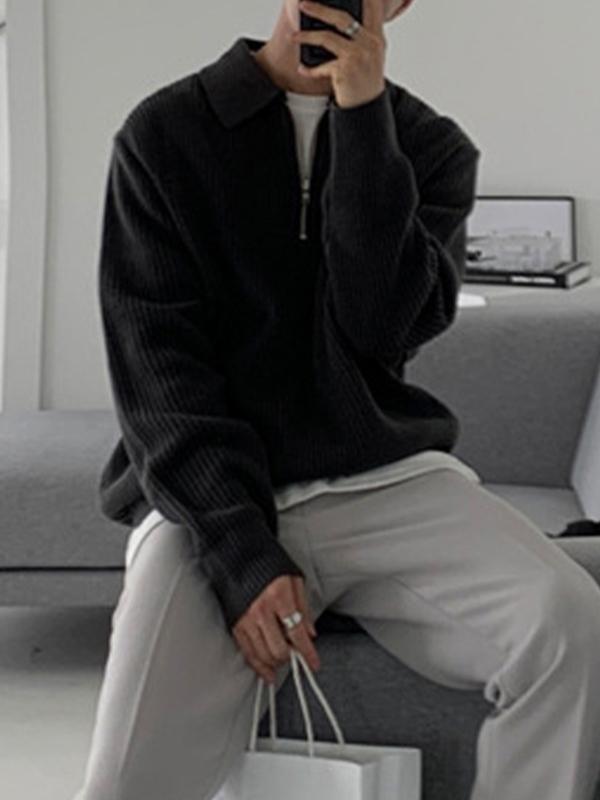 Men's Knit Half Zip Lapel Sweater Product Image