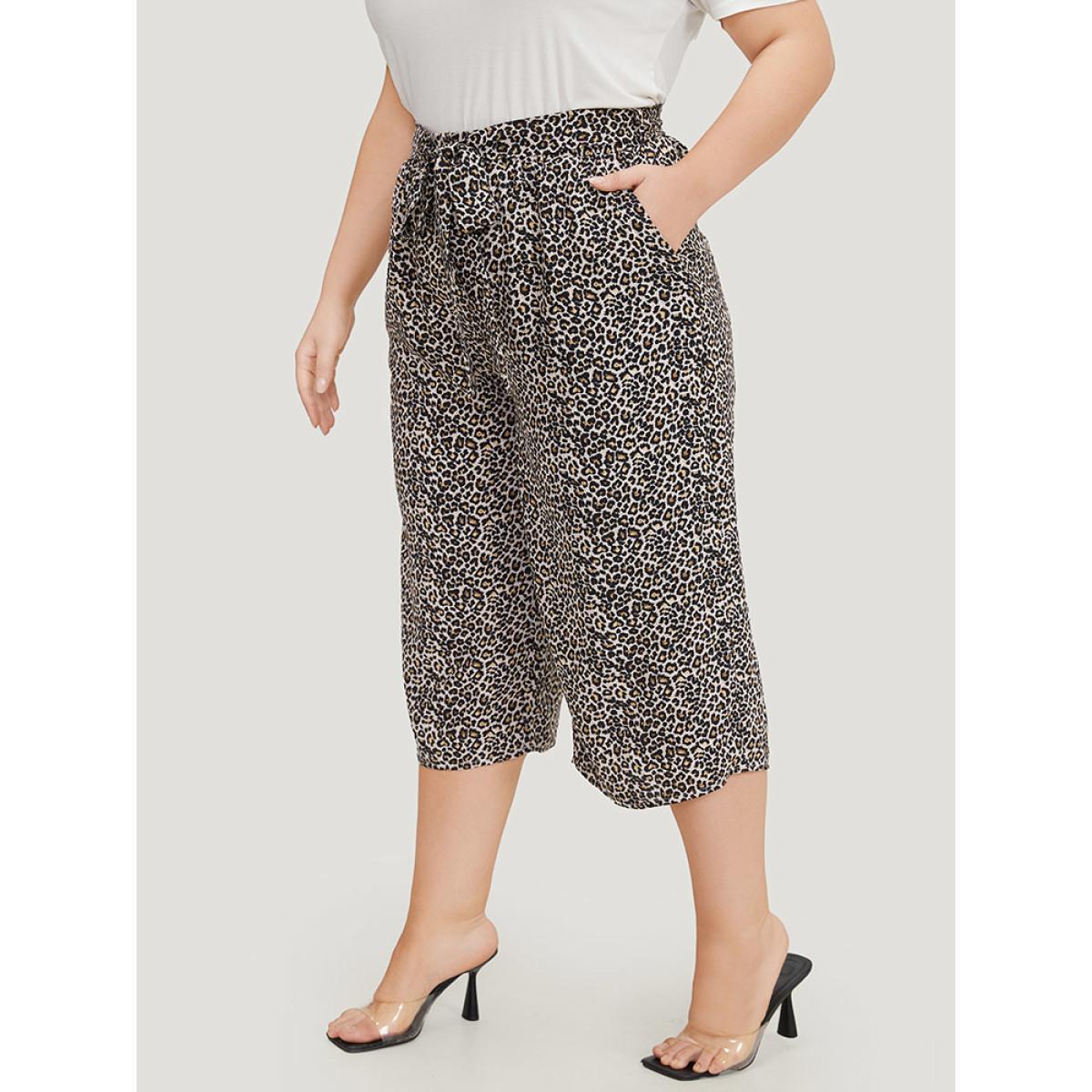 Plus Size Leopard Print Pocket Belted Loose Pants Women Multicolor Elegant High Rise Dailywear Pants BloomChic 14-16/1X Product Image