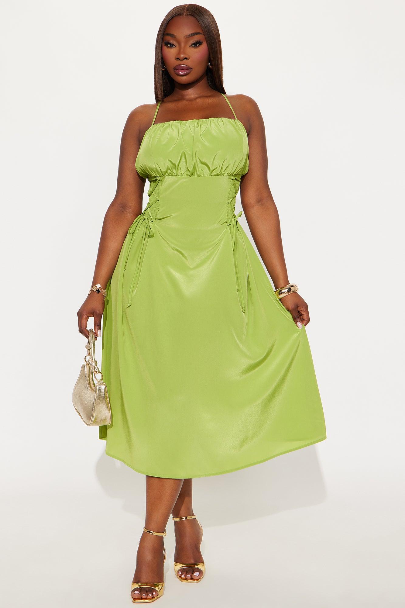 Kaliah Lace Up Midi Dress - Chartreuse Female Product Image