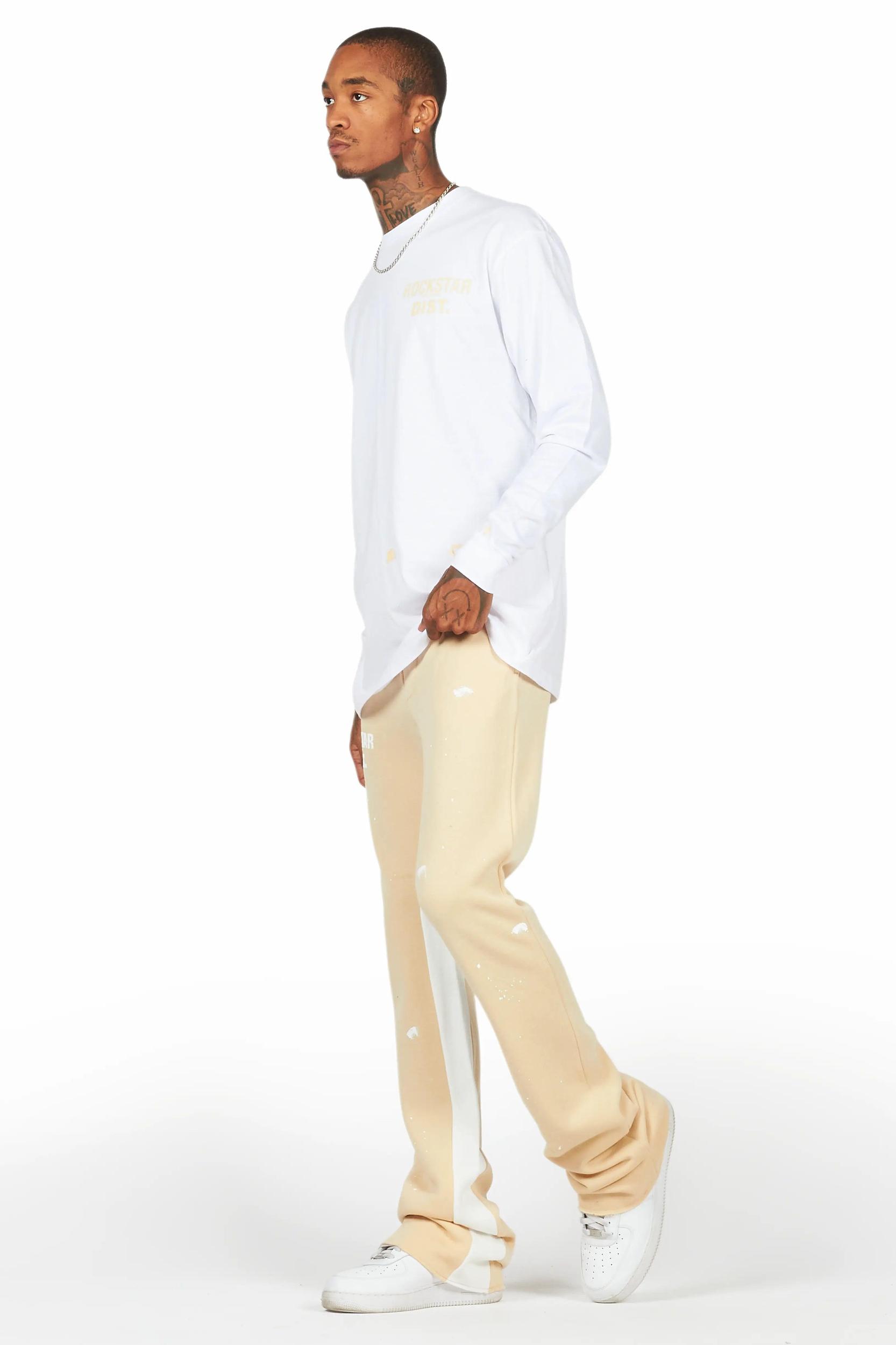 Raffer White/Beige Long Sleeve T-Shirt/Baggy Pant Set Male Product Image