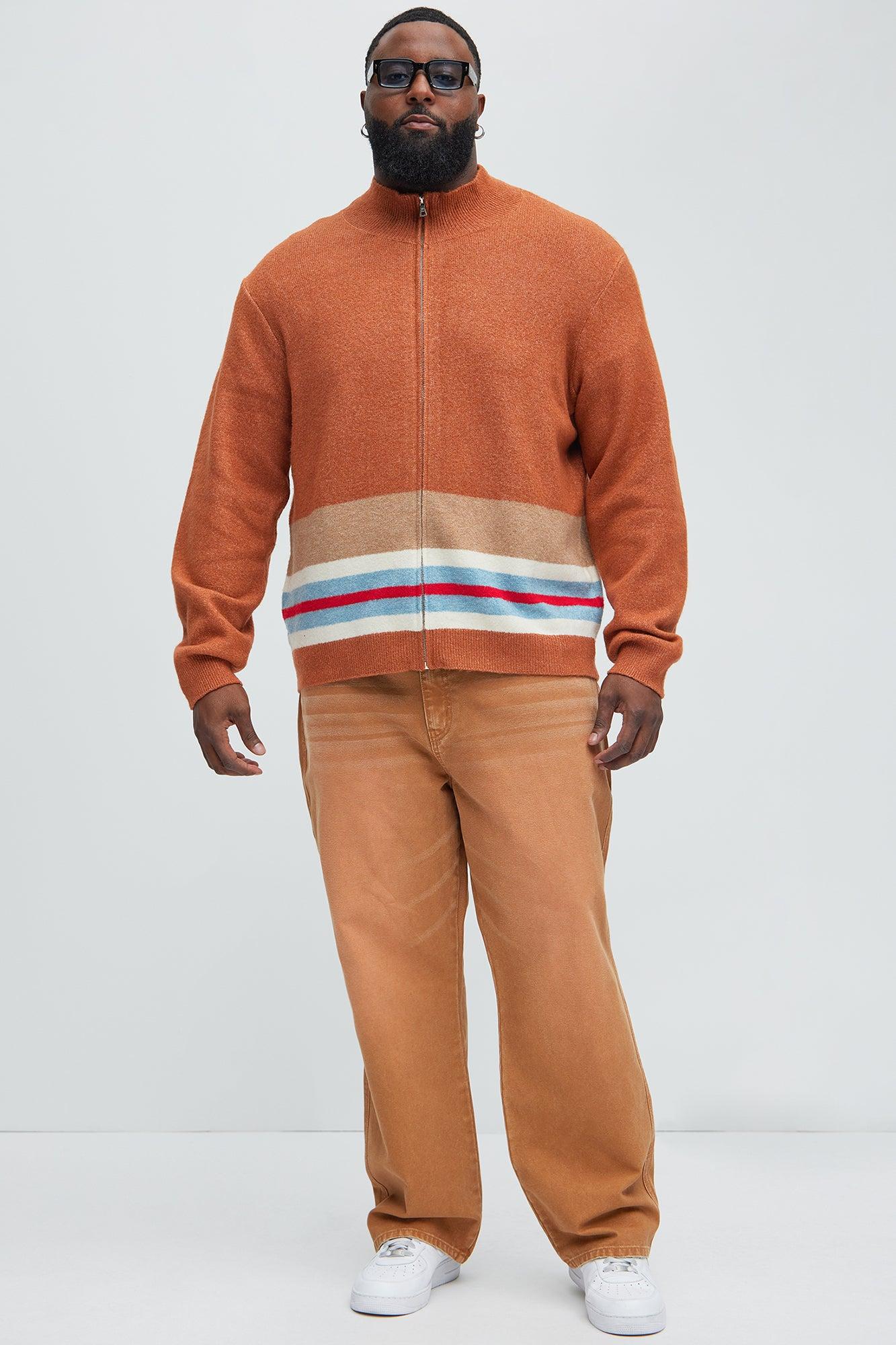 Wait Is Over Zip Sweater - Brown/combo Product Image