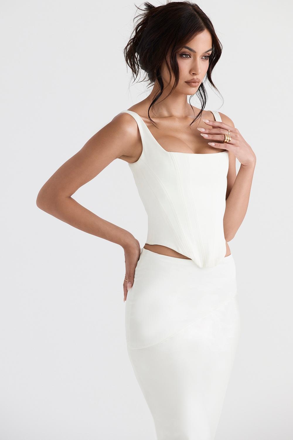 Rafa  ivory satin longline corset Product Image