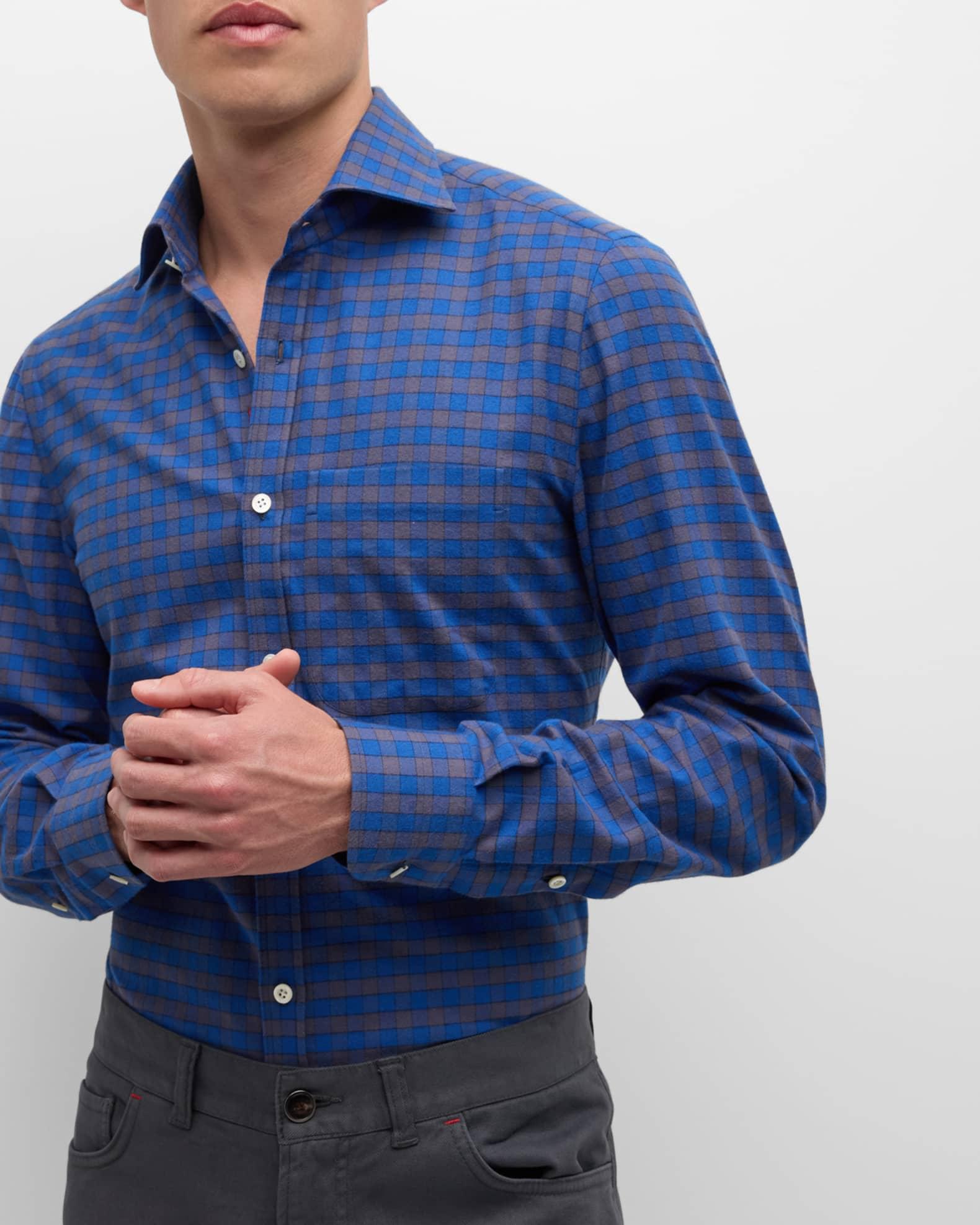 Men's Cotton Gingam Check Casual Button-Down Shirt Product Image