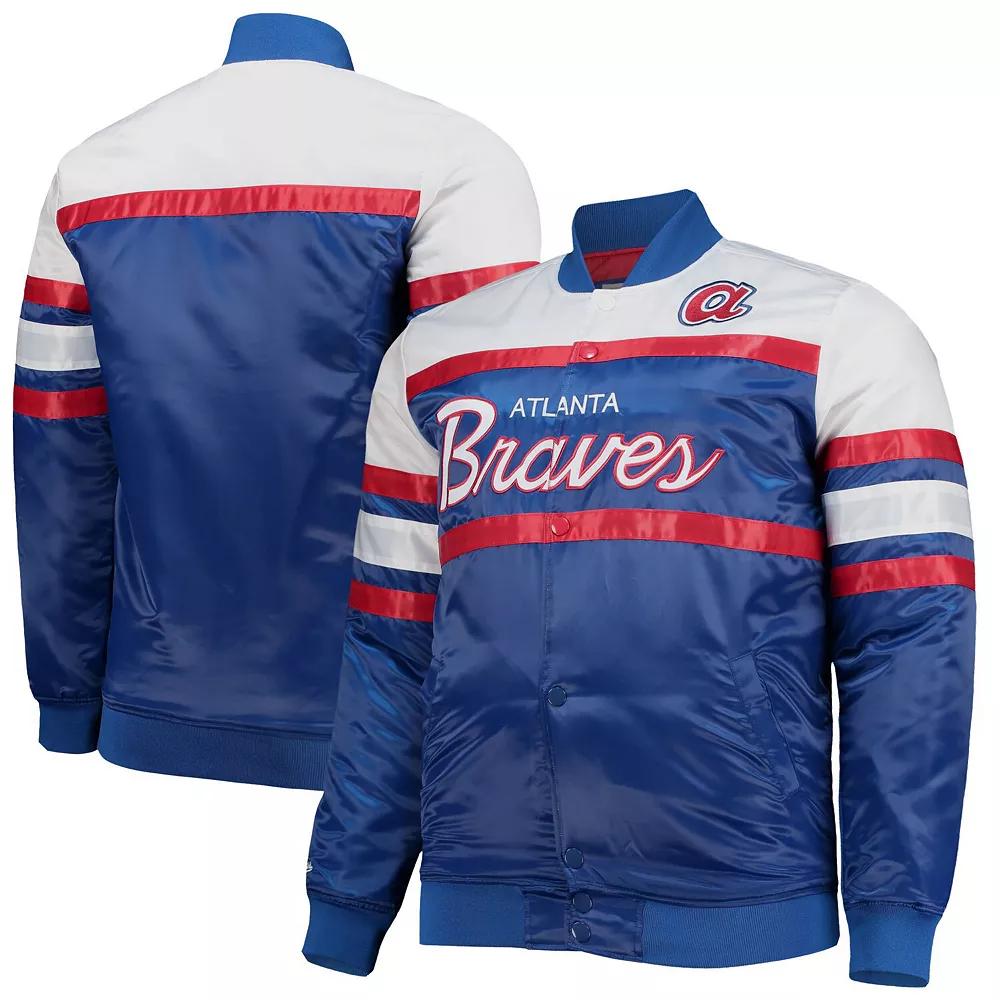 Men's Mitchell & Ness Navy/Red Atlanta Braves Big & Tall Coaches Satin Full-Snap Jacket,  Product Image