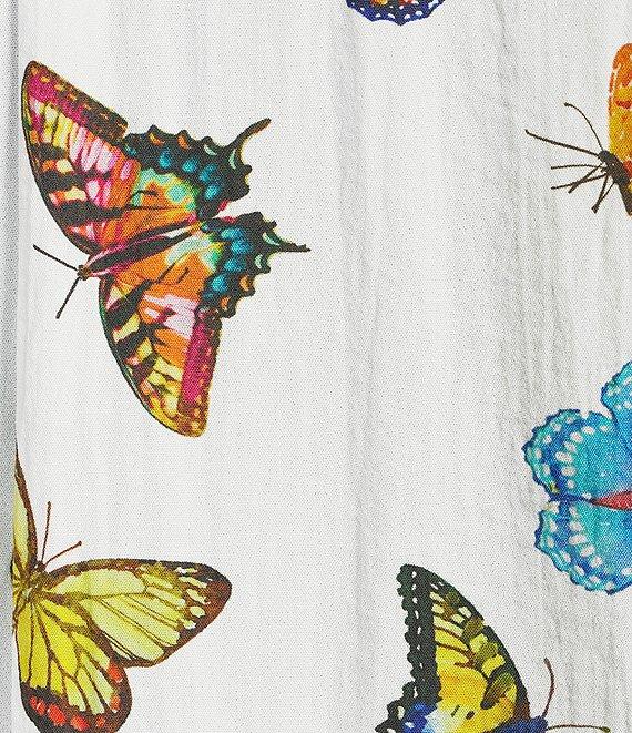 John Mark Plus Size Woven Butterfly Print Wire Collar 3/4 Cinch Tie Sleeve Button Front Blouse Product Image