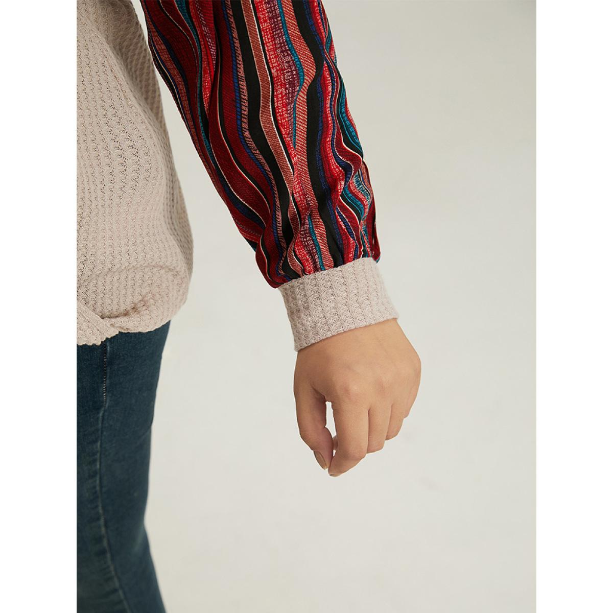 Plus Size Bandana Print Patchwork V Neck Raglan Sleeve T-shirt LightBrown Women Casual Elastic cuffs Bohemian Print Overlap Collar Dailywear T-shirts BloomChic 10/M Product Image