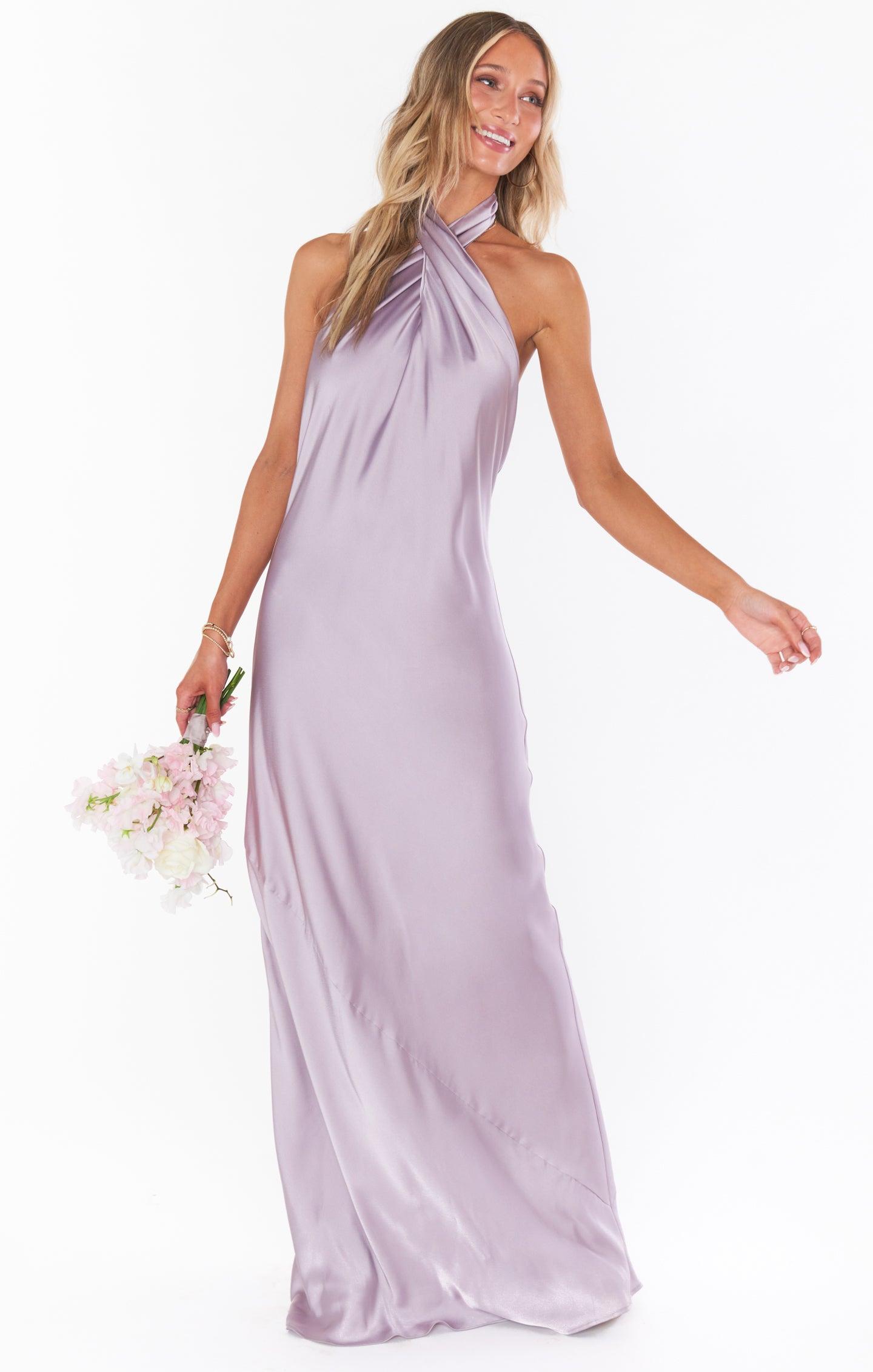 Jasmine Halter Maxi Dress ~ Dusty Purple Luxe Satin Product Image