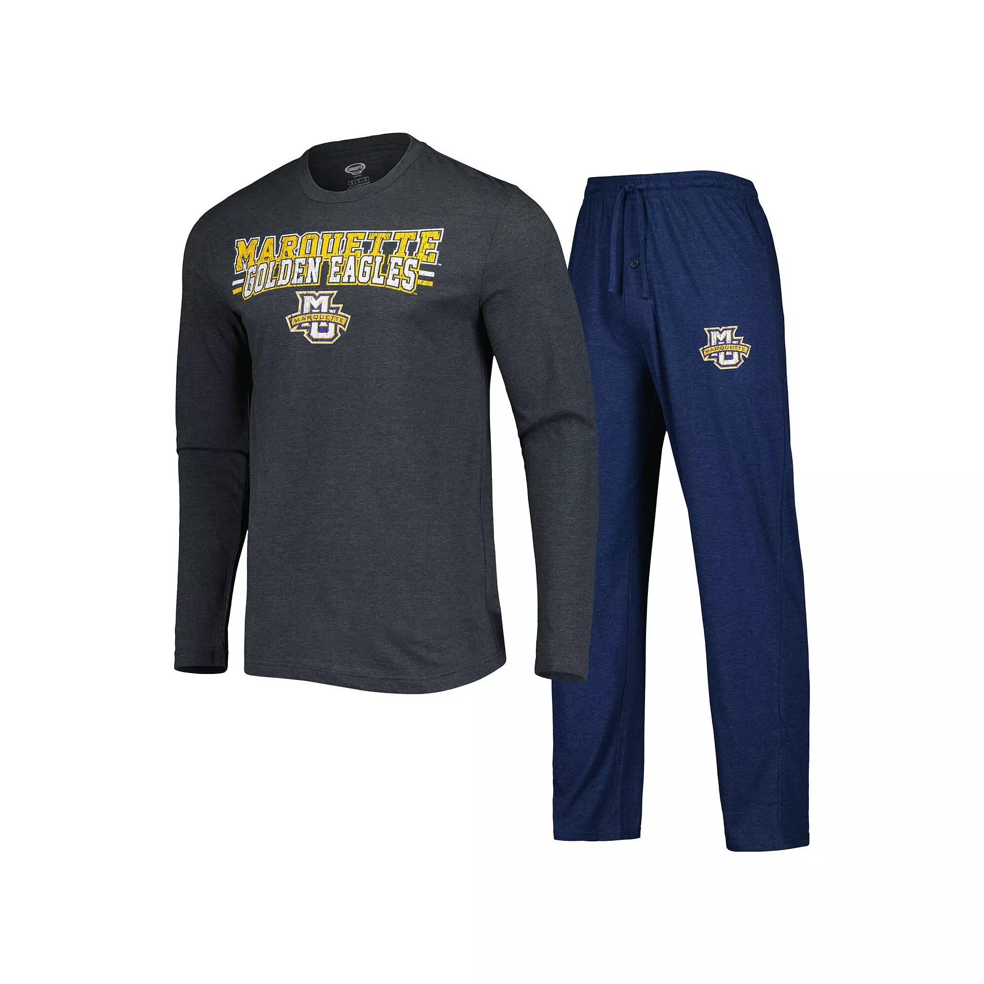 Men's Concepts Sport Navy/Charcoal Marquette Golden Eagles Meter Long Sleeve T-Shirt & Pants Sleep Set,  Product Image