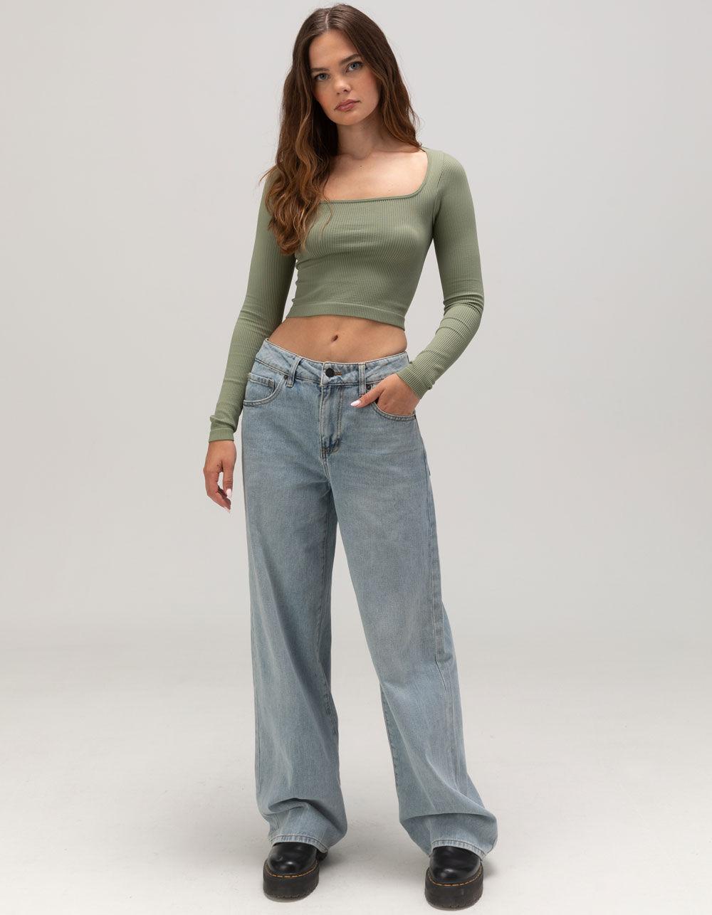 RSQ Womens Seamless Square Neck Long Sleeve Top - OLIVE Product Image