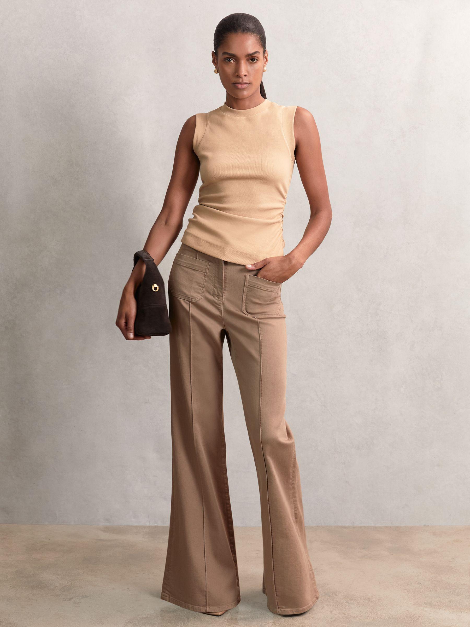 Fine-Rib Ruched Vest Top in Camel Product Image