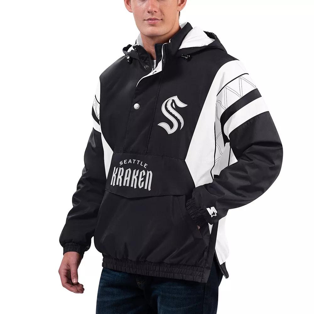 Men's Starter x NHL Black Ice Black/White Seattle Kraken Home Team Half-Zip Pullover Hoodie, Size: XL, Krk Black Product Image